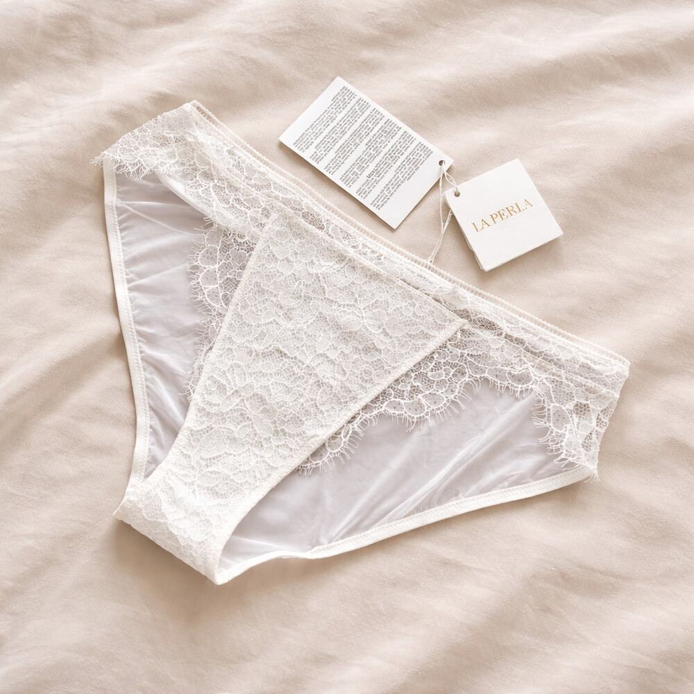 NWT La Perla Size S Underwear Lace Briefs White Low Rise Women Panties $255 SRP